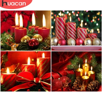 

HUACAN Painting By Numbers Christmas Candle Drawing On Canvas DIY Pictures By Number Hand Painted Home Decoration Gift