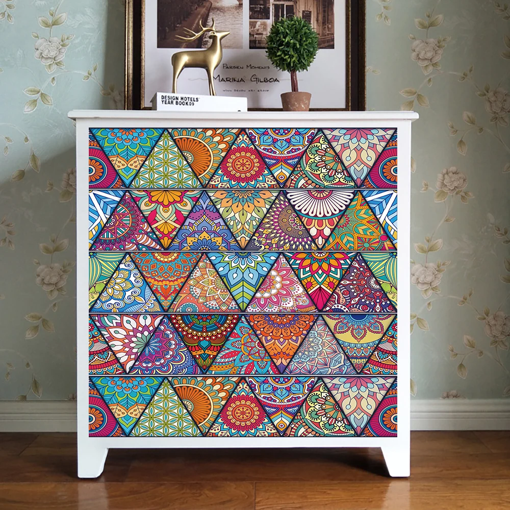 10/15/20/30cm Colorful Triangles Flowers Pattern Retro Tiles Wall Sticker Kitchen Bathroom Tile Waist Line Wallpaper Art Mural wall stickers self adhesive stickers self adhesive wall stickers vinyl wall stickers tiles sticker transfers