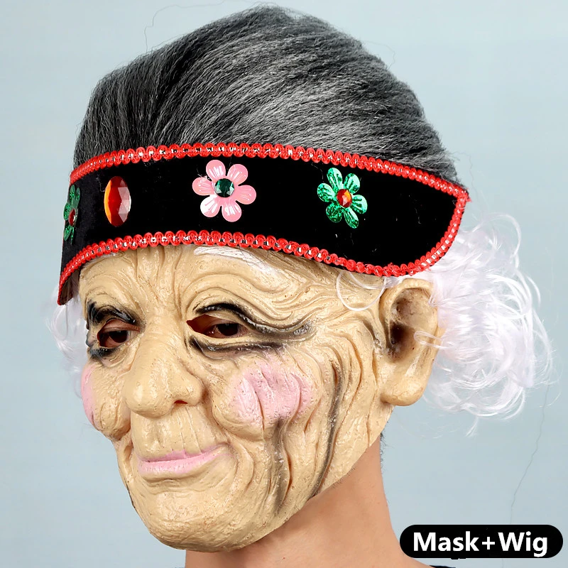 

Funny Old Women Mask Halloween Carnival Costume Human Female Mask Crops Masquerade Crossdress Mask Fancy dress up old man clown