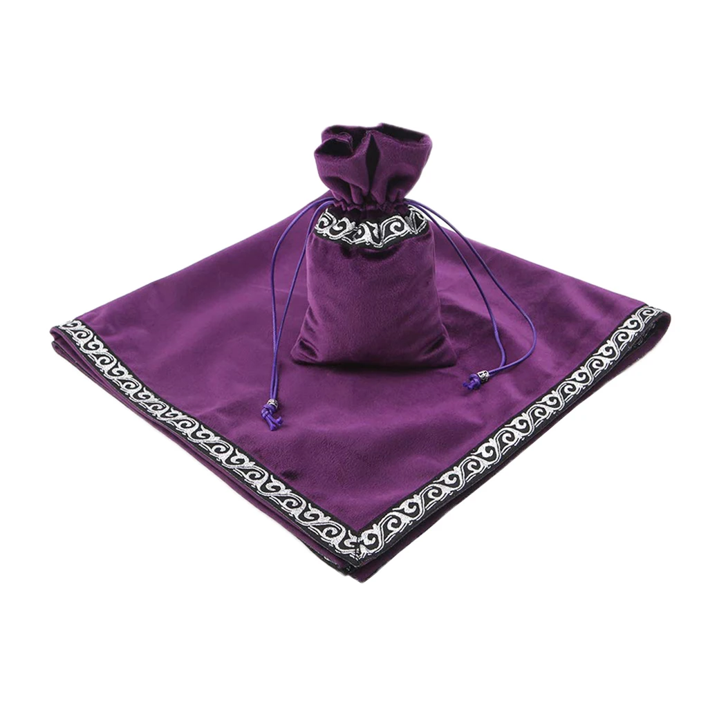 2 Colors Altar Tarot Table Cloth, 26 x 26 inches Divination Wicca Velvet Cloth with Tarot Pouch, Purple and Black