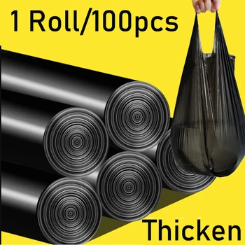

1 Roll/100Pcs Vest Type Garbage Bag Trash Bags Durable Disposable Plastic Home Kitchen Bathroom Disposable Drain Dustbin Bag
