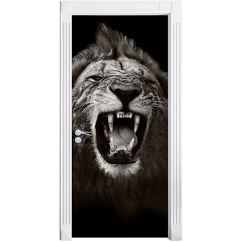 

PVC Mural Paper Lion Retro Print Art 3D Renew Picture Self Adhesive Waterproof Door Stickers Home Decor Wallpaper For Bedroom