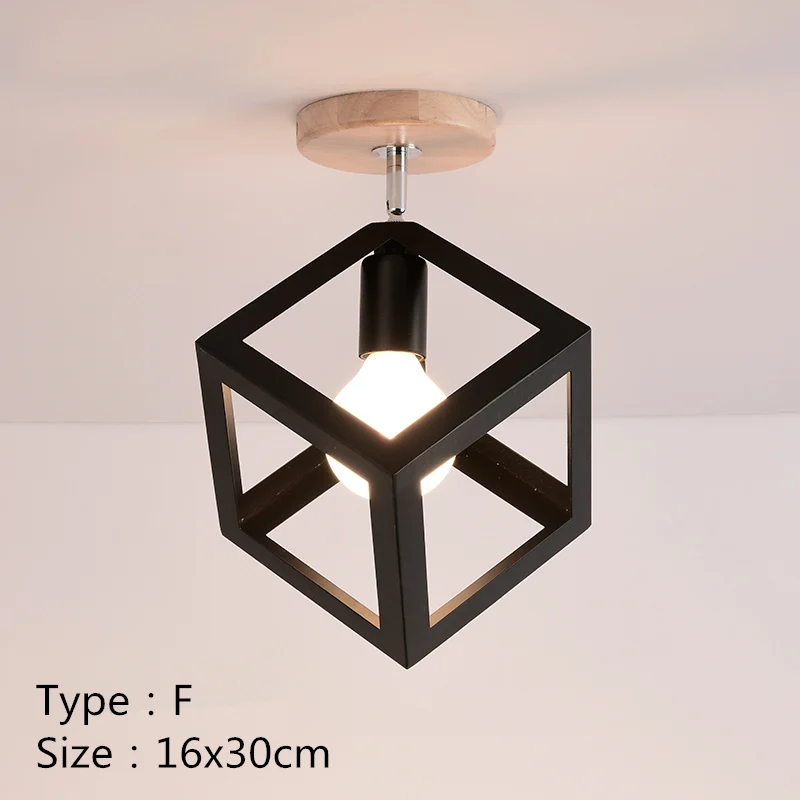 Монтируемый современный светодиодный потолочный светильник, черный и деревянный и белый, для крыльца E27, держатель лампы, потолочный светильник для гостиной, спальни, лампа - Цвет корпуса: F