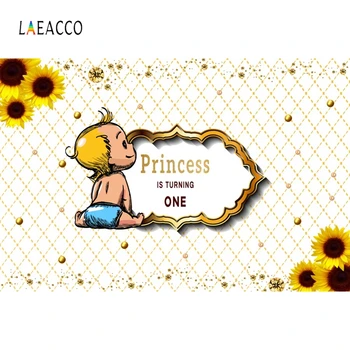 

Laeacco Princess Is Turning One Sunflower Angel Diamond Photography Backdrops Baby Shower Photo Backgrounds Birthday Photophone