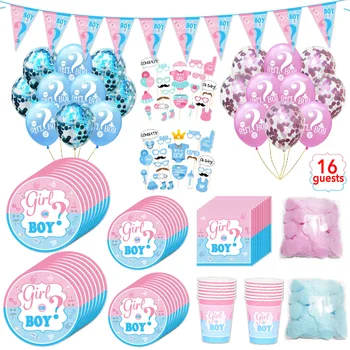 

98pcs/set Gender Reveal Party Disposable Tableware Sets for 16 Guests Pink Blue Paper Plate Cup Napkin Theme Party Supplies