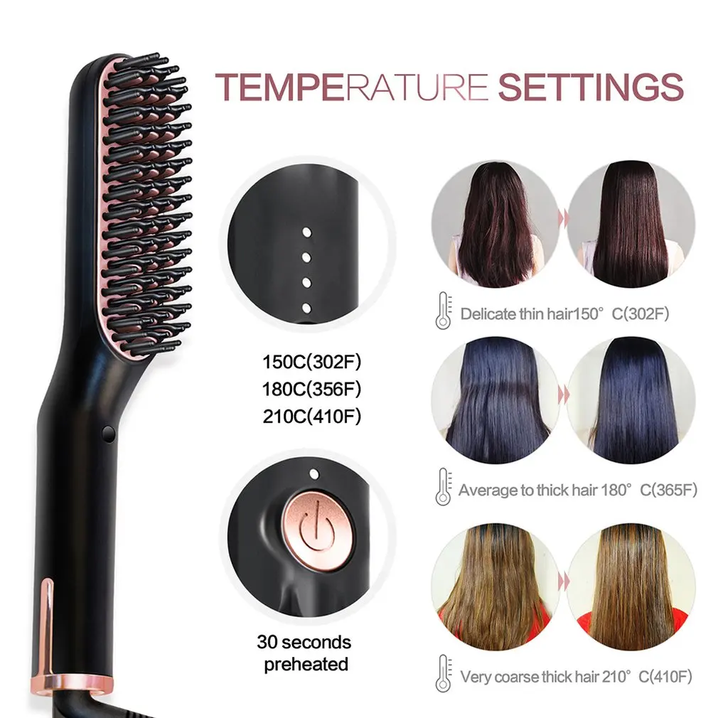 Beard Comb Pig Bristle Brush Multi-Function Hair Dryer Wet And Dry Hot Air Comb Straight Hair Comb Men'S Style Comb