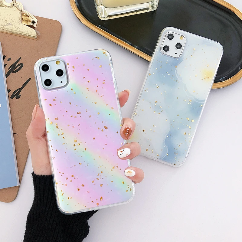 Чехол для телефона с радугой iPhone 11 6 7 8 Plus X XR XS Max роскошный блестящий золотой