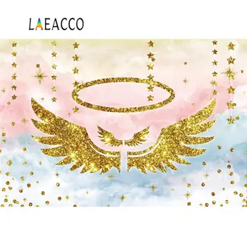 

Laeacco Golden Angel Wings Crown Star Baby Shower Birthday Party Baby Portrait Photocall Photo Backgrounds Photography Backdrops