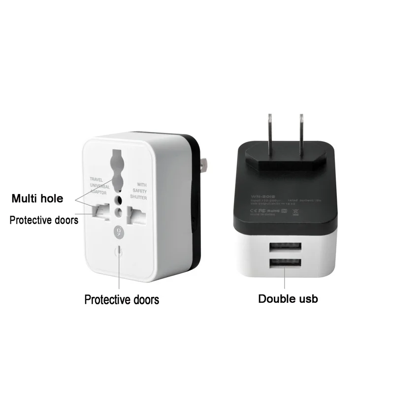 Универсальный дорожный адаптер с 2 USB портами преобразователь переменного тока
