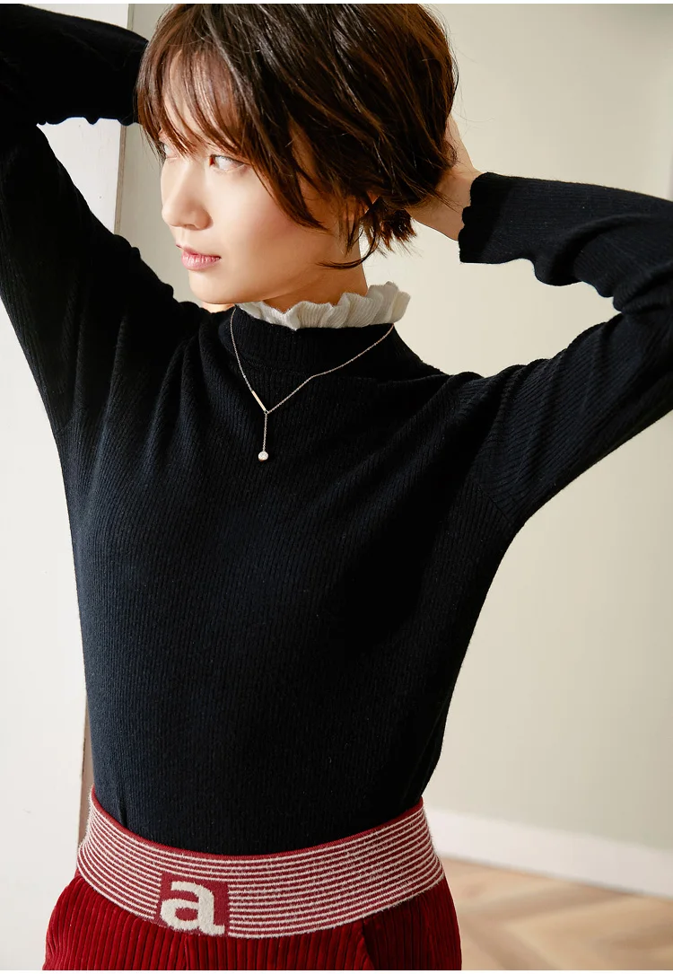 Камвольный кашемировый свитер 48 тонкий трикотаж с длинным рукавом пуловер кружевной свитер с высоким воротом женский s