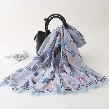 

2019 new fashion printed silk scarf female summer seaside sunscreen scarf dual-use long beach towel super wild