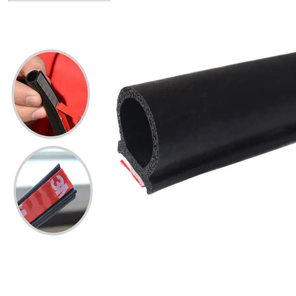 5m Car Noise Barrier Bumper Pads Sloping D-Shaped Car Door Seal Protector Strip Rubber Trunk Hood Edge Insulation Trim Rubber