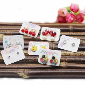 

100PCS 3.5*2.5cm multi color Paper cute Stud earring HangTag card custom logo cost extra Jewelry Display packing Card