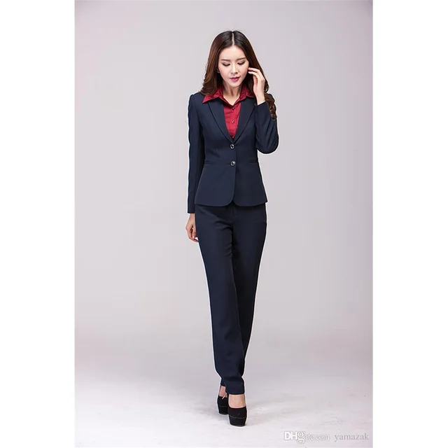 Jacket+Pants New Navy Womens Business Suits Slim Female Office Uniform ...