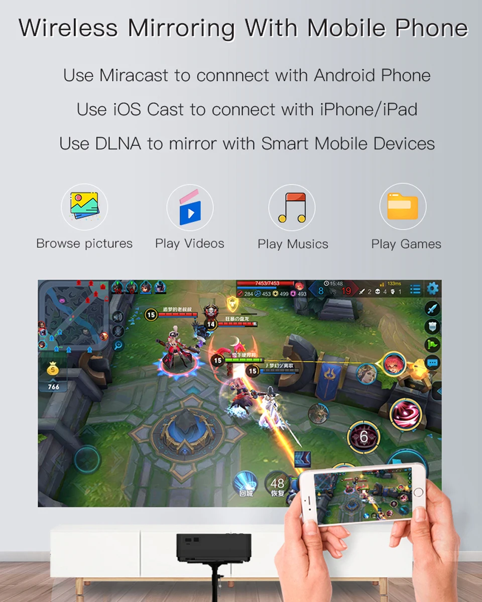 WZATCO H2 3000 люмен HD 720P светодиодный проектор Android 9,0 WiFi Full HD 1080P 4K Мультимедийный lcd Проектор для домашнего кинотеатра