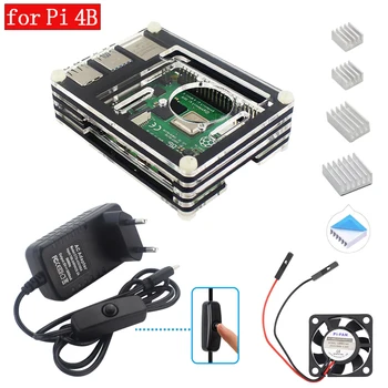 

Acrylic Case for Raspberry Pi 4 Raspberry Pi 4B Case Enclosure USB-C Power Supply Adapter Heat Sink for Raspberry Pi 4 Model B