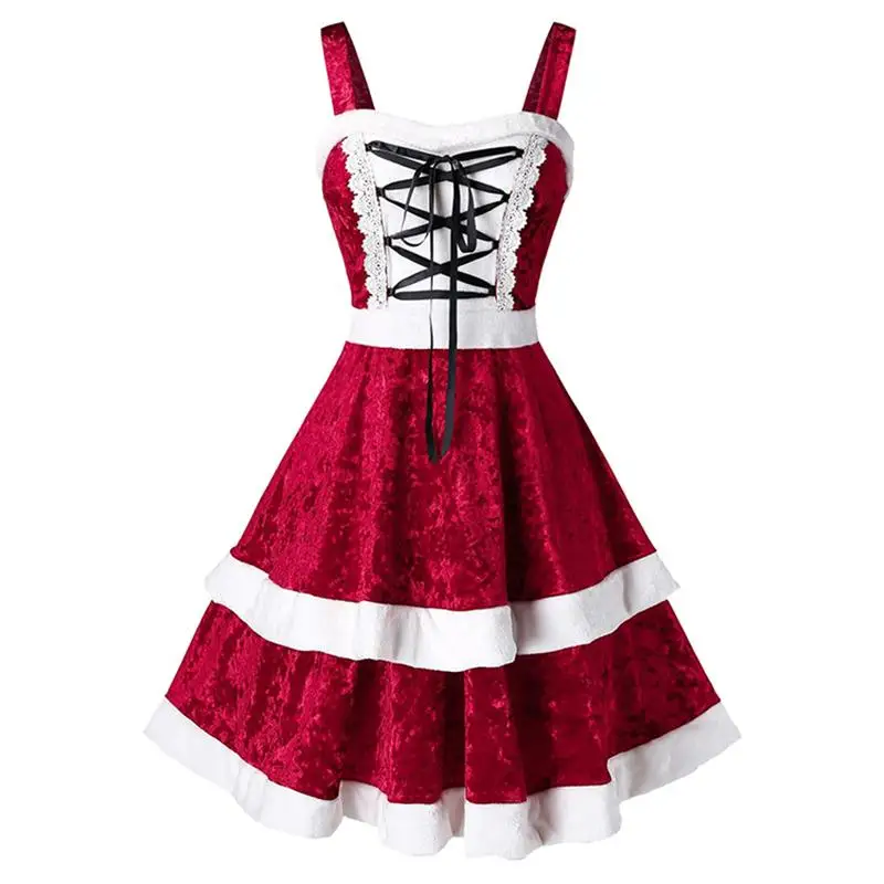 UIDEAZONE, рождественское, винтажное, Бандажное, для женщин, плюс размер, на тонких бретелях, платье в стиле пэчворк, с рюшами, свинг, Мини платья,, Рождество, 5XL - Цвет: Dress 1 Red