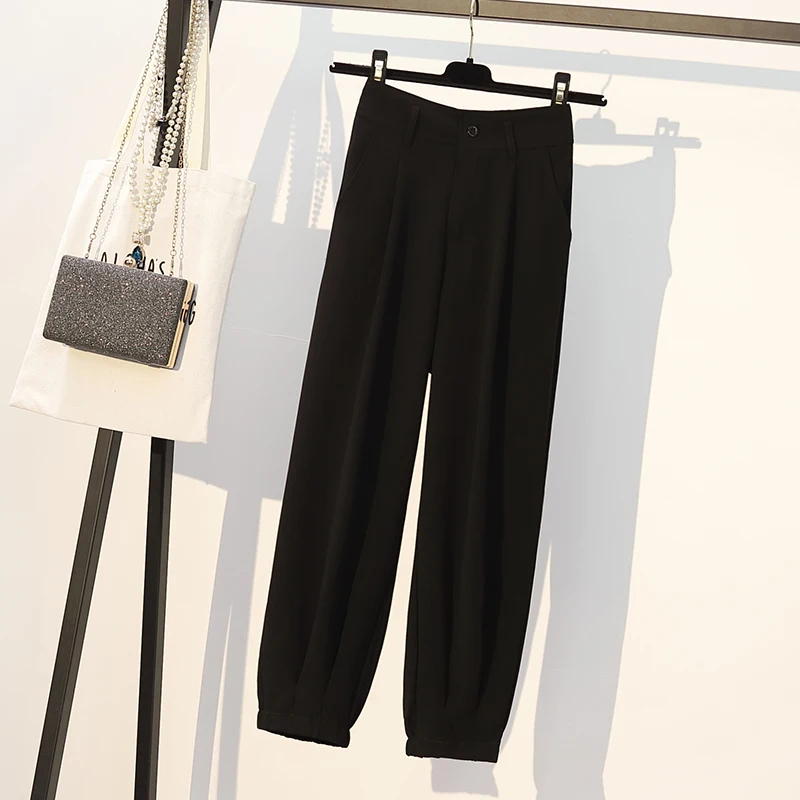 

Large size beam pants women 2019 new summer Korean fashion drape chiffon casual pants high waist loose wild solid color pants