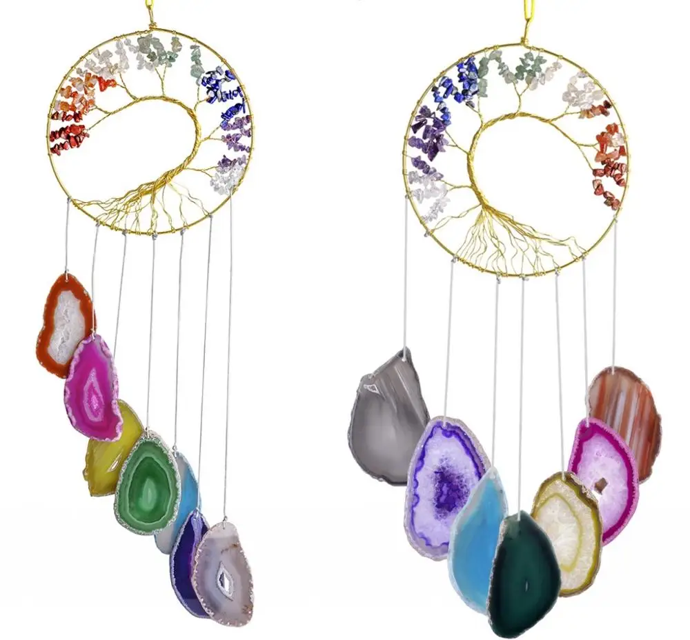 TUMBEELLUWA 7 Chakra Healing Crystal Tree of Life Wall Hanger Onyx Geode Slice Hanging Ornament,Window Decor Souvenir Home Decor velvet necklace jewelry display tray easel showcase bracelet storage holder organizer for counter window shop stand home rack