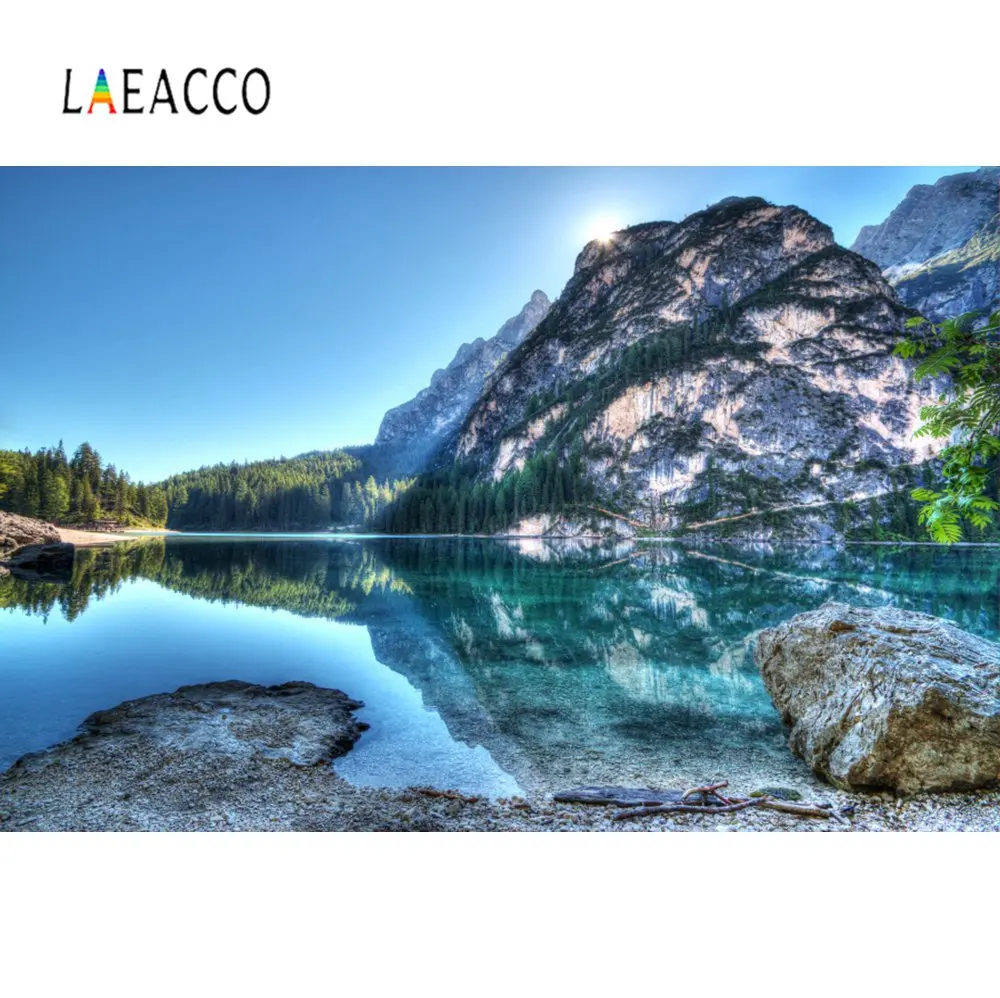 

Laeacco Green Lake Mountain Tree Stone Natural Scenic View Photographic Background Photography Backdrop Photocall Photo Studio