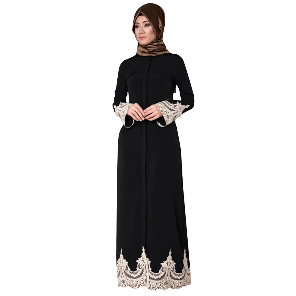 

KLV 2019 Abaya Dubai Muslim Dress Kaftan Robe Musulmane Islamic Clothing Caftan Marocain Turkish Long Sleeve Lace Maxi Robes