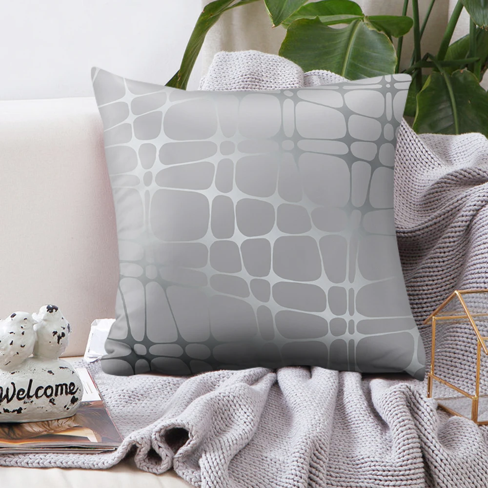 Silver Gray Striped Geometric Cushion Cover Peach Skin Pillowcase Cojines Decorativos Para Home Bedroom Sofa Decor 45*45cm