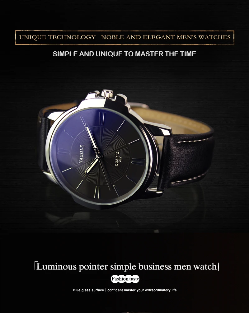 YAZOLE новые мужские часы лучший бренд Роскошные стеклянные часы мужские часы водонепроницаемые кожаные римские Мужские часы relojes