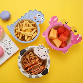 

Cartoon Bamboo Fiber Bowl Dinosaur Shape Kids Tableware Rice Noodle Bowls Baby Dinnerware Kindergarten Drop Food Fruit Soup Bowl