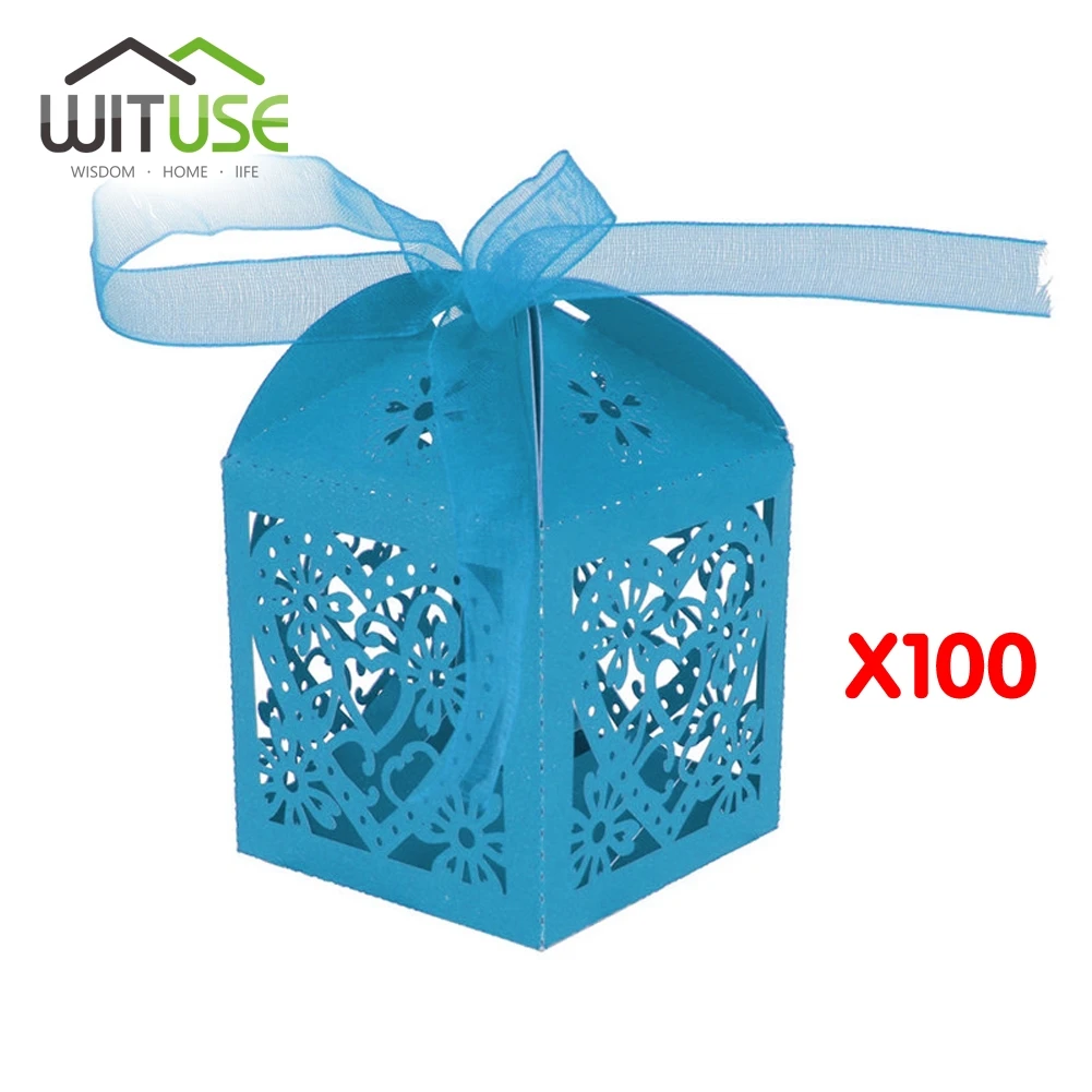 4 WITUSE 100 шт./лот полое Сердце Лазерная резка переливающаяся бумага коробки для конфет свадебный подарок с лентой домашний декор - Цвет: 4