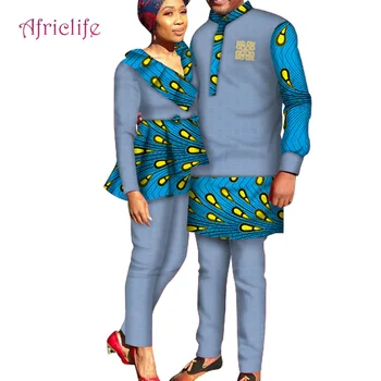

Wedding Party Cople Suit Newest Type African Couple Pant Sets Women Coat and Pant &Men Long Shirt and Pant Cotton Dresses WYQ513