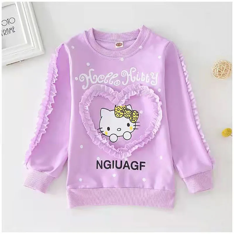 thumbnail image 1 of Traje largo de manga larga de algodón puro para primavera y otoño de Hello Kitty para niñas, traje deportivo de dos piezas a la moda para niños grandes, 1 of 5