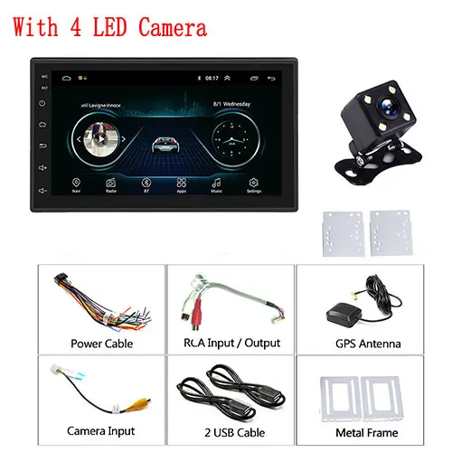 With 4 LED Camera Podofo Android 2 Din Автомобильный Радио Мультимедиа Видео плеер Универсальный Авто Стерео gps карта для Volkswagen Nissan hyundai Kia toyota - Цвет: With 4 LED Camera