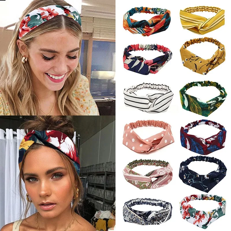 Women Cross Knot Hairband Floral Print Headband Casual Fabric Hairband Head Wrap Girls Hair Band Accessories повязка на голову best hair clips