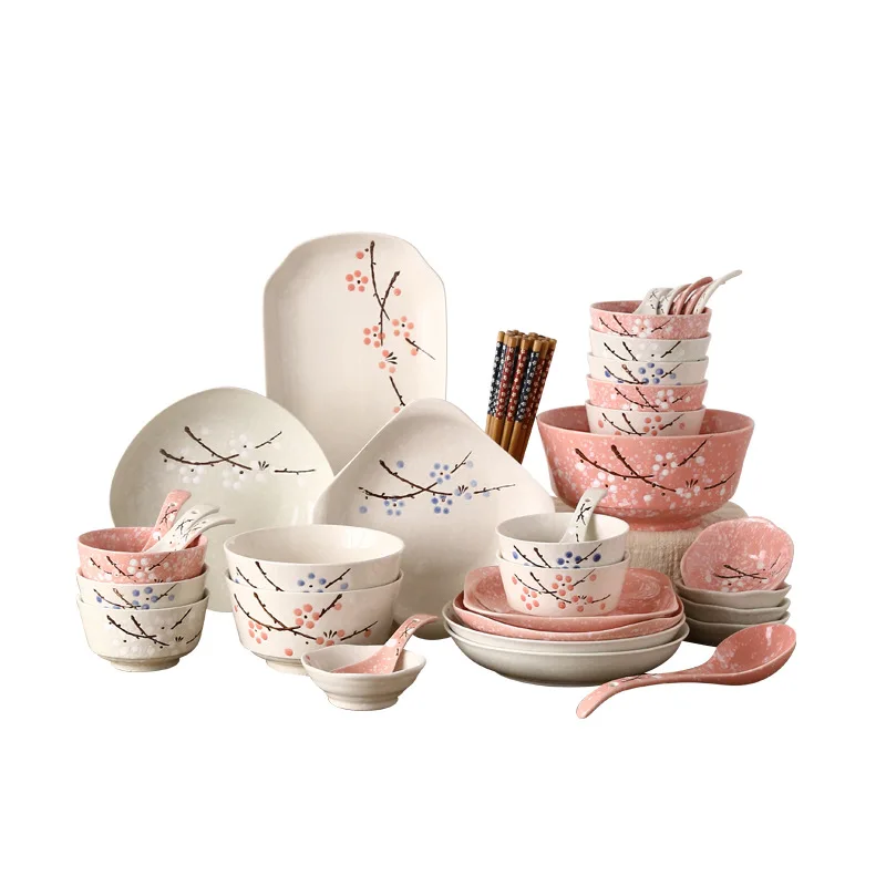 Набор посуды в японском стиле, чаша/тарелка/палочки для еды/Ложка 46 комплект столовых приборов многоразовая керамика с деревом chopsticks