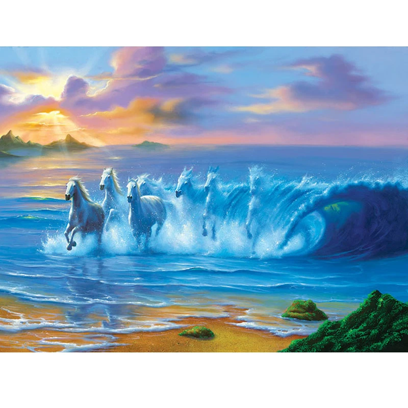 100 Full Round Diamond Embroidery Horse Sea Wave Artwork Home 100-full-round-diamond-embroidery-horse-sea-wave-artwork-home