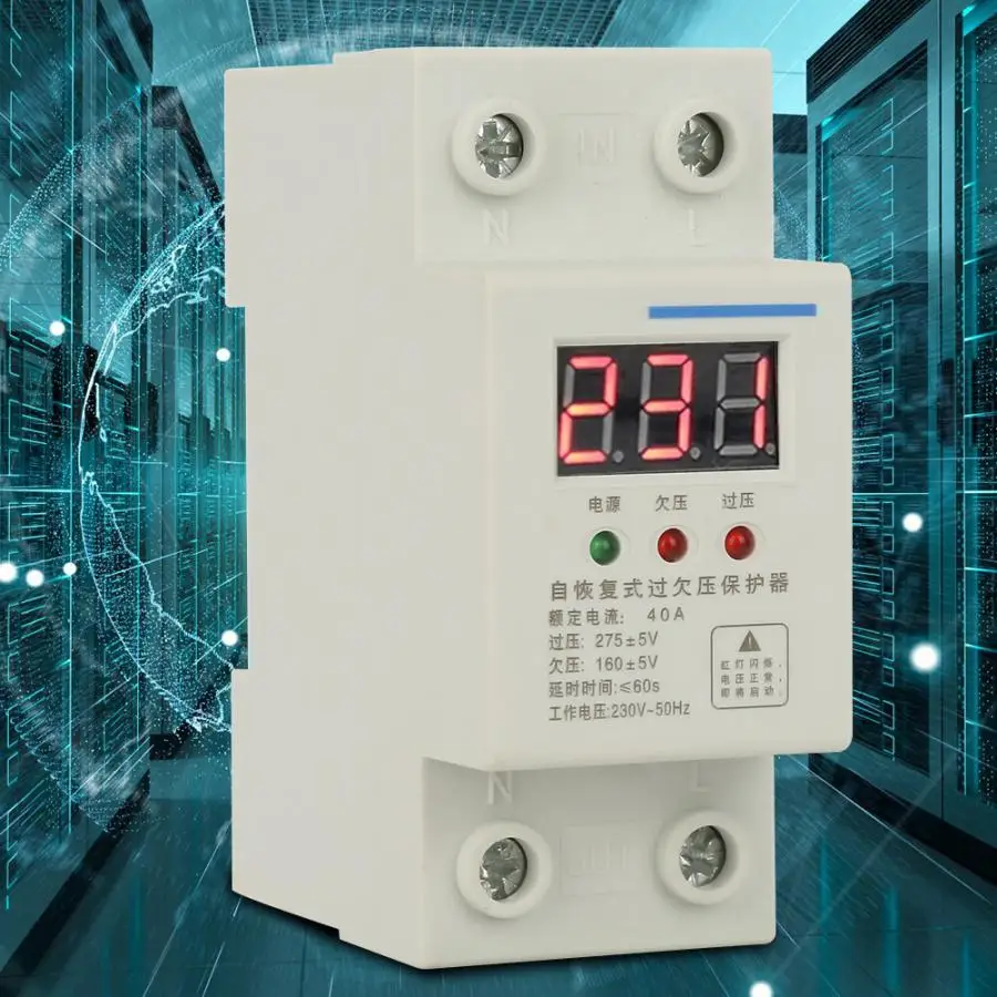 

40A 230V 2P Din rail Automatic Reconnect Recovery Over & Under Voltage Relay Protective Device surge protector