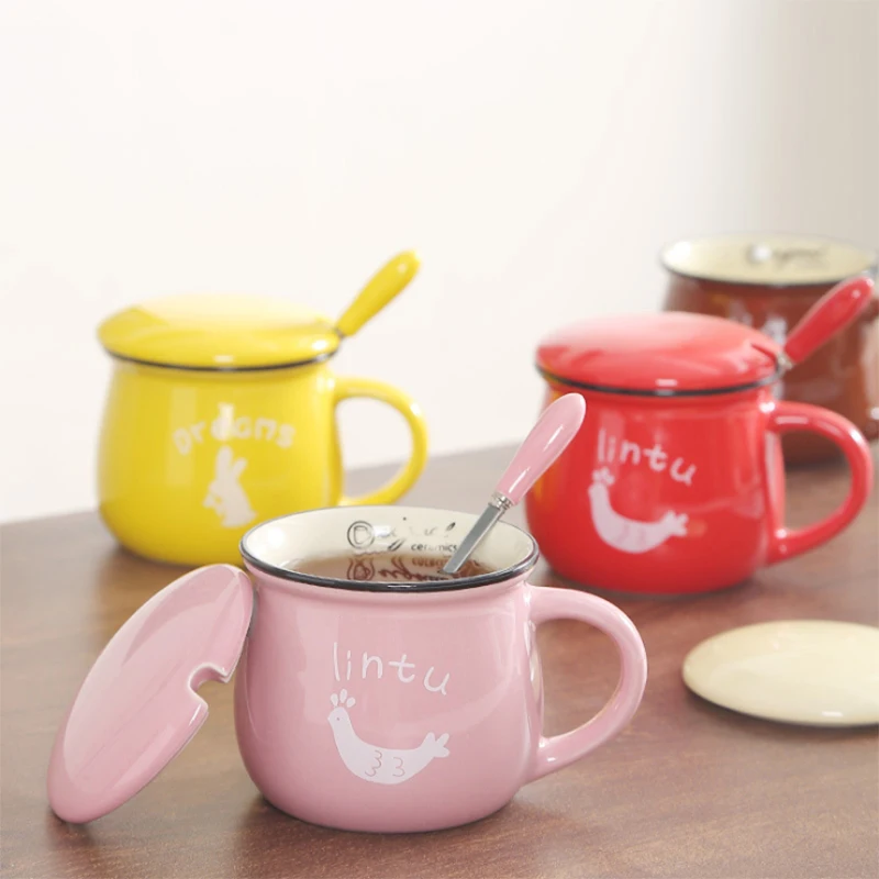 

Ceramics cup creative sweet color vintage Spoon with lid simple Big Belly Mug breakfast cups milk coffee mugs tea cup