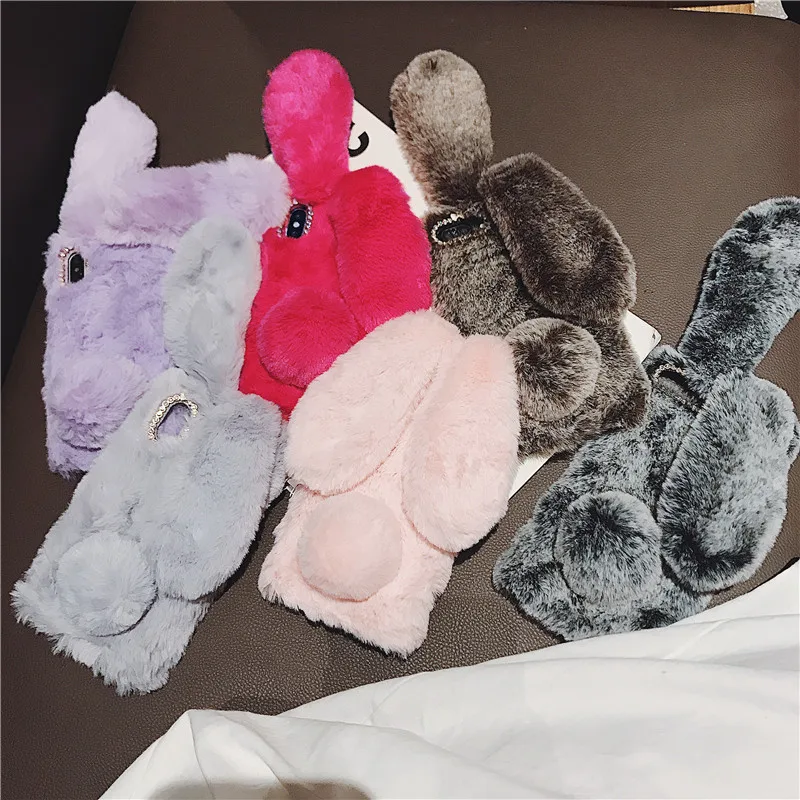 Plush Warm Phone Case For iPhone 11 Pro MAX XS XR X Rabbit Ears Furry Fluffy Fur Cover 7 8 6 6S Plus Cases Fundas |