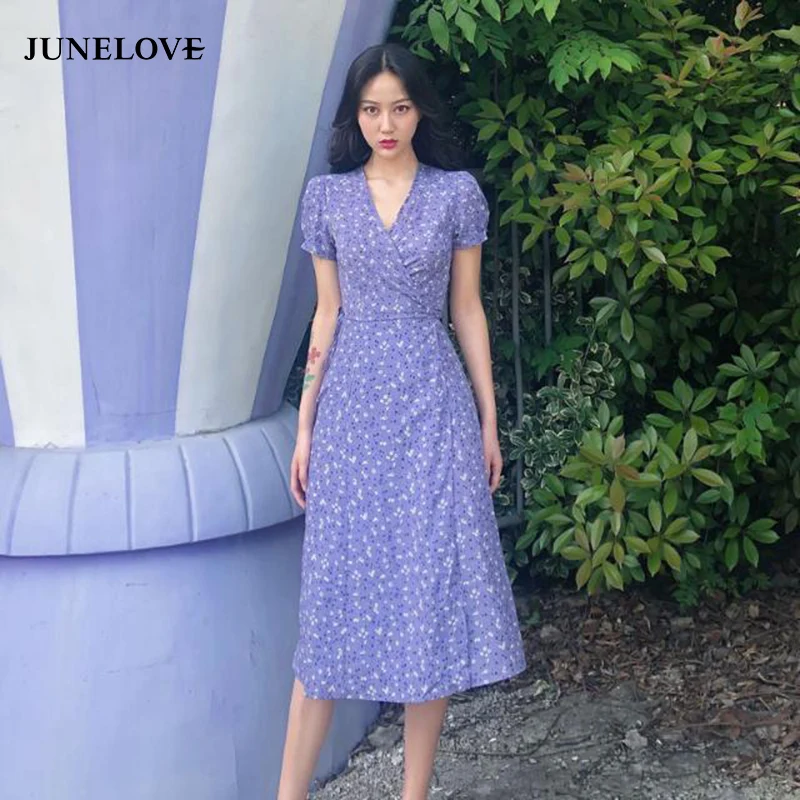 Платье JuneLove женское средней длины с цветочным принтом фиолетовое лавандовое