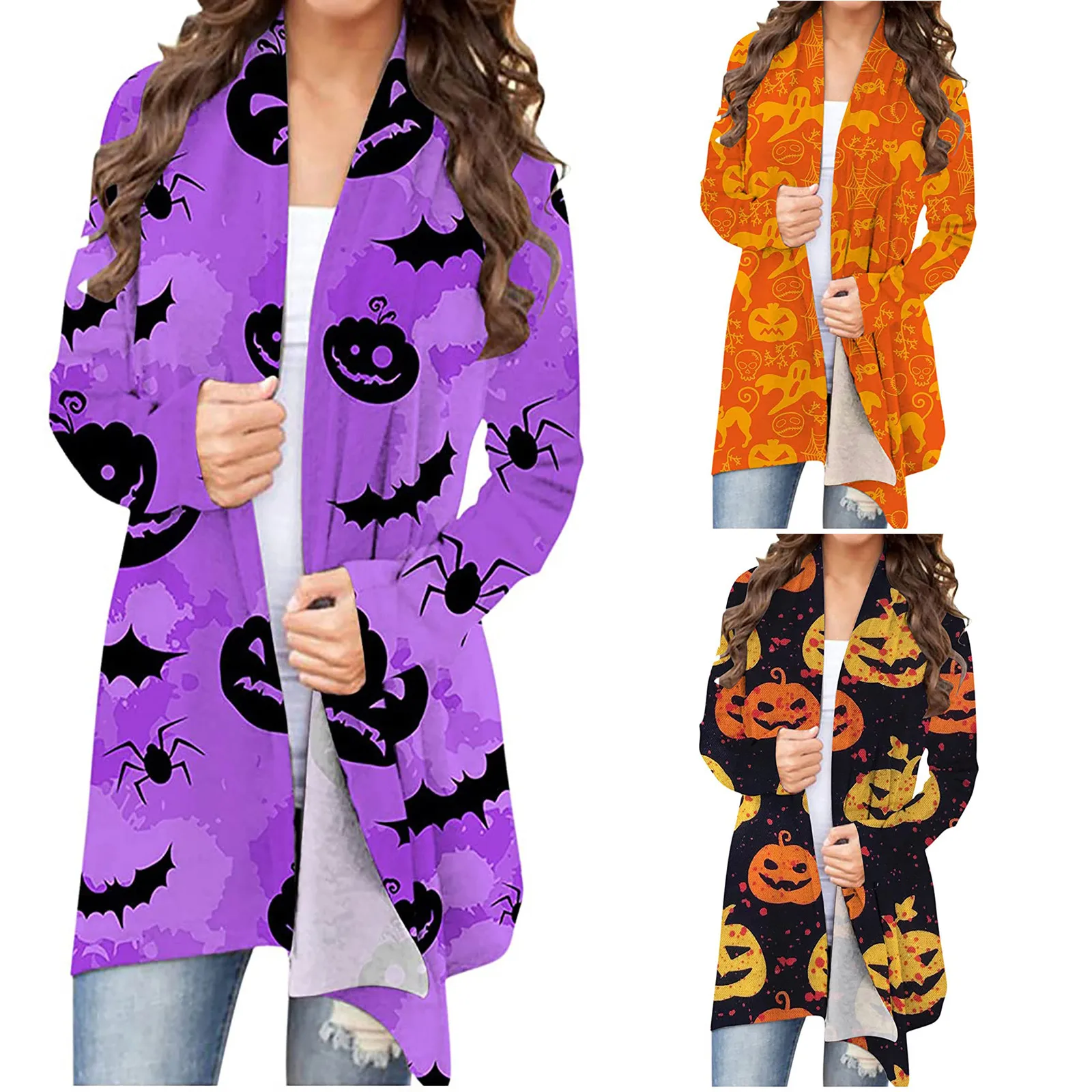 Halloween Cardigan Women S-XXL Korean Fashion Women Cardigan Sweater Halloween Animal Pumpkin Print Cardigan Autumn Coat Blouse 1