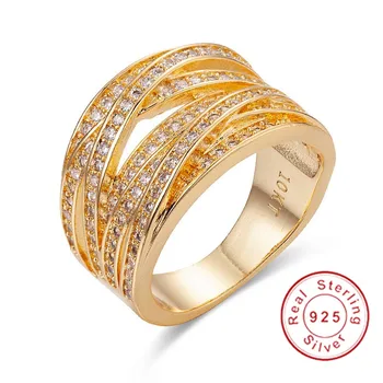 

High quality Authentic 10kt gold Plated 925 silver Ring with pave Simulated diamond Compatible Fit ring European Women men style