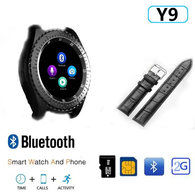

2019 Y9 Smart Watch Y1 Leather Strap Alloy Clock Sync Notifier Support Camera Sim TF Card Bluetooth Connectivity Android Phone
