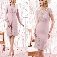 With Jacket Mother Of The Bride Dresses Sheath Scoop Lace Knee Length Plus Size Short Groom Mother Dresses For Wedding