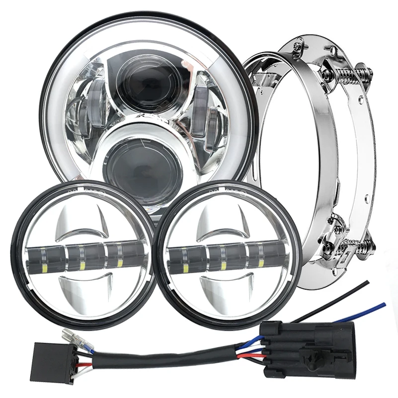 1 Set for Motorcycle 7" LED Headlight with DRL4-1/2" Fog Lights Bracket Adapter Ring Electra Glide Softail Fat Boy | Автомобили и