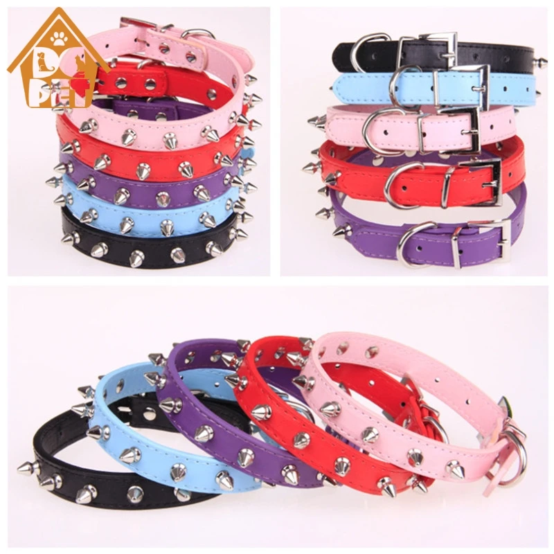 

Dog Collars Candy Color Leather Small Dog Collar Rivet Spiked Puppy Necklace Studded Pet Dog Adjustable Collar Neck Strap Collar