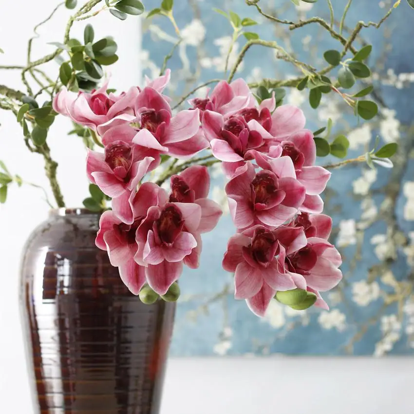 11 бутоны, реалистичные 3D печать большой Орхидея Cymbidium латекс искусственные цветы для дома вечерние свадебные украшения искусственные цветы