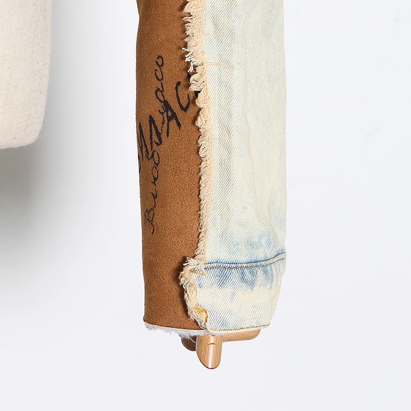 细节 (5).JPG TWOTWINSTYLE Patchwork Hit Color Denim Jacket Women Lapel Collar Long Sleeve Pocket Irregular Coats Female Fashion 2020 Clothing