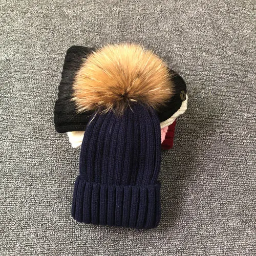 Стиль, модные зимние Весенние шапки для детей, шапка Skullies Beanies 15 см, меховая шапка с помпоном для девочек, шапка, шапка enfant - Цвет: navy blue