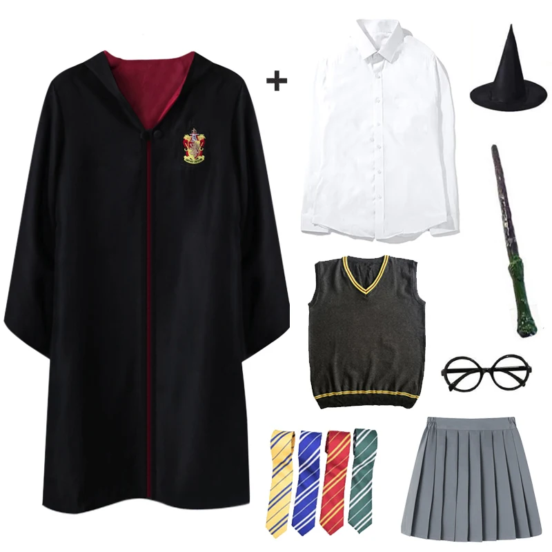 

Adult Kids Gryffindor Cloak Cosplay Potter Costumes Shirt Ravenclaw Slytherin Robe Potter Costume Hermione School Uniform Suits