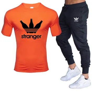 

Casual Male Tracksuit Clothing Summer Men Set Fitness Suit Sporting Suits Short Sleeve T Shirt + pants 2 Piece Set